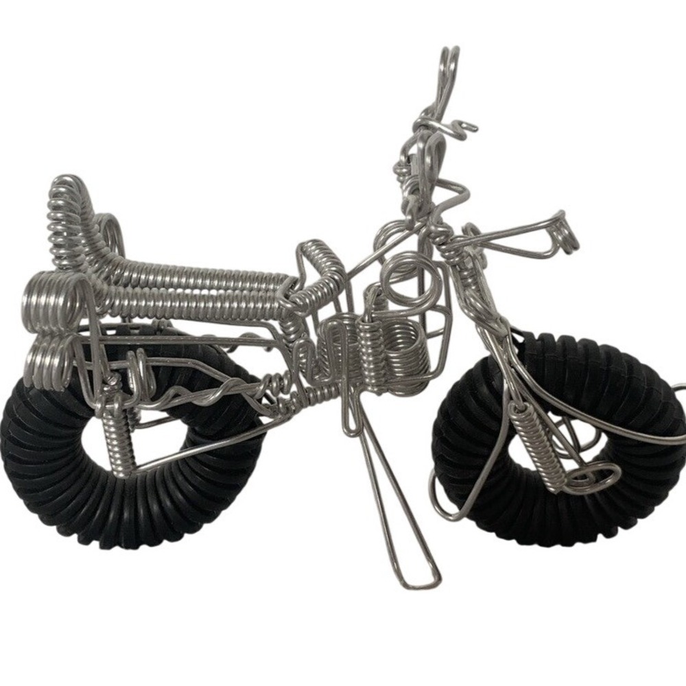 Handmade Wire Motorcycle‎ Sculpture Silver Metal Biker Art Chopper Mini Decor